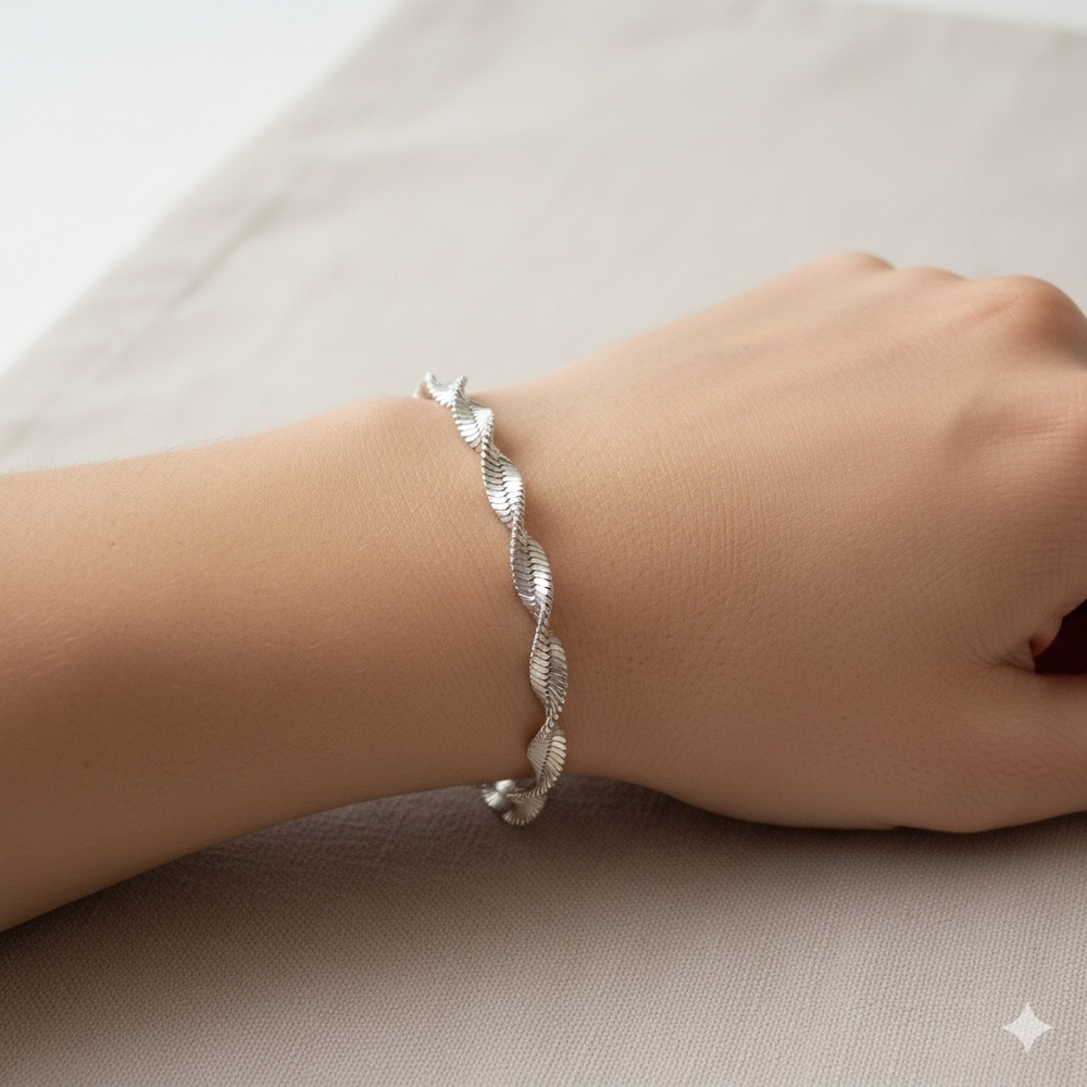 Women's Double Strand Twisted Cord Silver Tone Bracelet